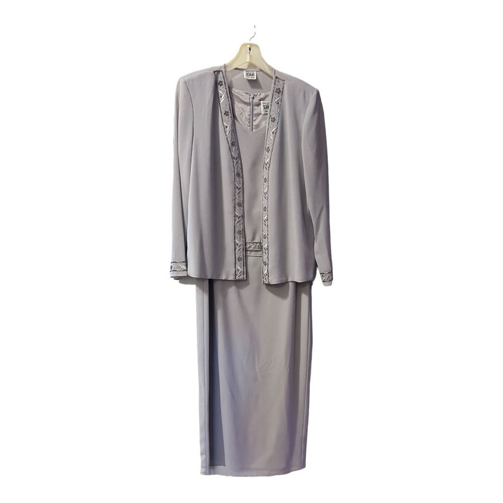 R&M Richard’s 2 pc gray embellished and embroidered dress and jacket